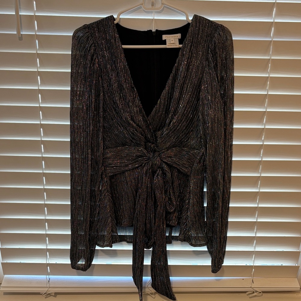 Silver Metallic Long Sleeve Blouse